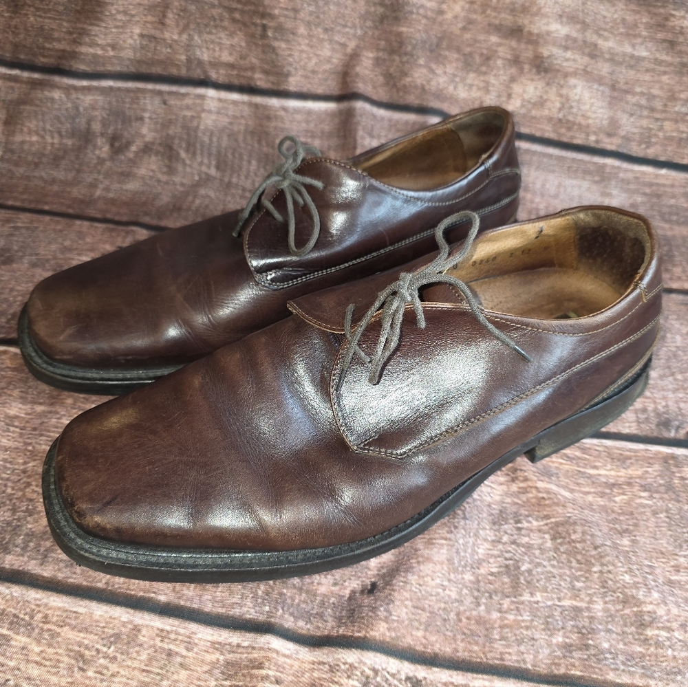 Johnston & Murphy Handcrafted Brown Leather Oxford Shoes Size 12M Italy - Picture 2 of 11